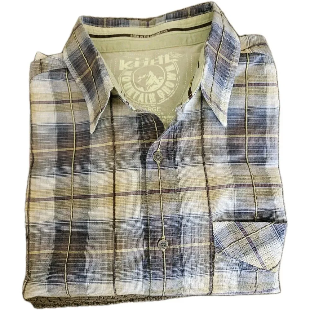 Kuhl Short Sleeve Shirt Men’s Large Plaid Outdoor Hiking Gorpcore Quick Dry - Picture 1 of 8
